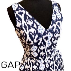 Gap Women’s Navy Blue White ikat Print Sleeveless V-Neck Linen Dress Size 4
